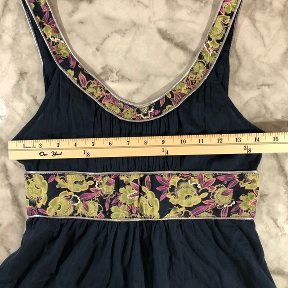 NWT Free People Navy Tank With Floral Accents Sz 2 - Picture 3 of 8
